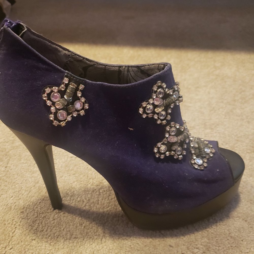 Dollhouse suade bootie heels